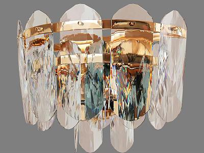 Crystal Decorative Wall Lamp With Gold Metal Frame And Hanging Glass Prisms 3d model