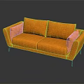 Modern Orange Sofa With Black Legs Smooth Surface And Reflection Design