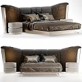 Luxury Modern Double Bed With Upholstered Headboard Plush Pillows And Round Nightstands