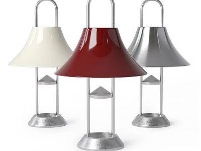 Outdoor Lamps With Bell Shaped Shades In White Red Silver And Metal Bases 3d model