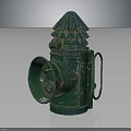 Character And Creature Themed Green Vintage Lamp With Conical Top Handle And Flared Opening