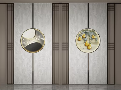 New Chinese Round Frame Painting Wall Decoration 3d model