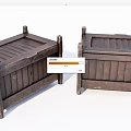 Vintage Dark Brown Wooden Trunks With Striped Lids And Solid Construction