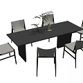 Modern Black Dining Table Set With White Chairs And Green Plant Decor 3d model