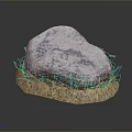 Natural Stone Placed On Wooden Base With Dirt And Grass Accents