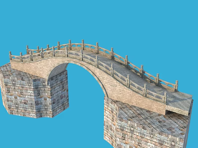 Traditional Stone Arch Bridge With Stone Piers And Wooden Railings Design 3d model