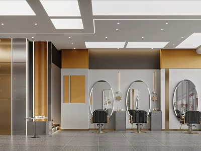 Modern Luxury Beauty Hair Salon Interior Design With Professional Styling Chairs And Elegant Lighted Mirrors 3d model