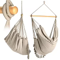 Bohemian Style Hanging Chair With Linen Fabric Soft Pillows Tassel Details And Wooden Hanging Rod
