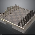 Elegant Chessboard With Checkerboard Surface And Silver Gold Pieces On Metallic Frame