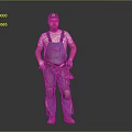 Construction Worker In Blue Overalls With Cap Tool Belt And Knee Pads