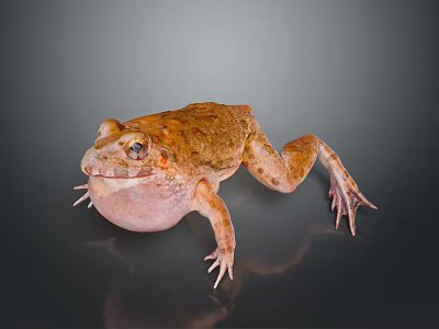 Brown Spotted Frog With Inflated Throat And Detailed Skin On Reflective Surface 3d model