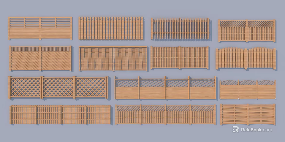 Various Wooden Fence Design Patterns For Garden And Outdoor Decoration 3d model 