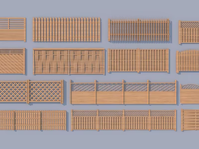 Various Wooden Fence Design Patterns For Garden And Outdoor Decoration 3d model