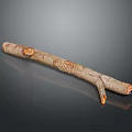 Natural Wooden Branch With Textured Surface Cuts And Reflection On Dark Background