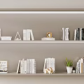 White Bookshelves Displaying Various Books with Decorative Items Like Plants And Frames