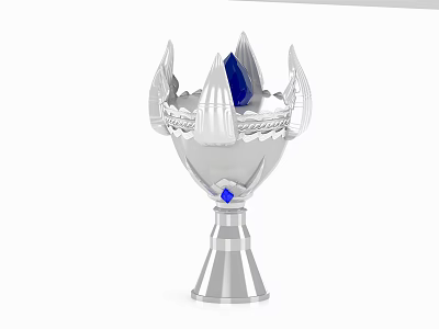 Elegant Silver Trophy With Blue Gemstone And Wing Shaped Decorations On Sturdy Base 3d model