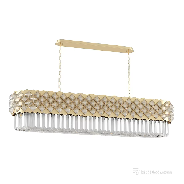 Modern Gold Crystal Chandelier with Rectangular Frame and Decorative Pendants 3d model