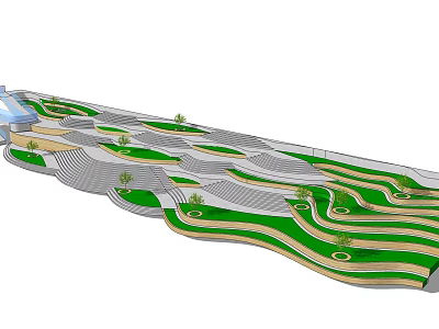 Commercial Landscape Design With Wavy Green Lawns Grey Paved Areas And Small Trees 3d model