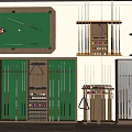 Billiard Sports Equipment Including Table Cue Sticks Balls And Storage Racks