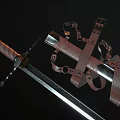 Medieval Style Leather Sword with Shiny Blade Scabbard and Detailed Belt Straps