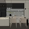 Modern Restaurant Interior With Open Kitchen White Dining Table White Chairs And Pendant Lights 3d model