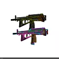 Colorful Decorated Paintball Guns Featuring Camouflage And Pink Ice Cream Art Designs