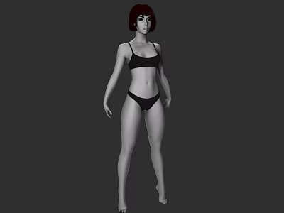 Woman in Black Bikini with Short Hair Standing Against Gray Background 3d model