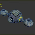 Spherical Cosmic Spacecraft With Yellow Gray Details Side Thrusters And Central Component