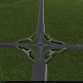 Multi Lane Road Interchange With Green Vegetation And Surrounding Trees 3d model
