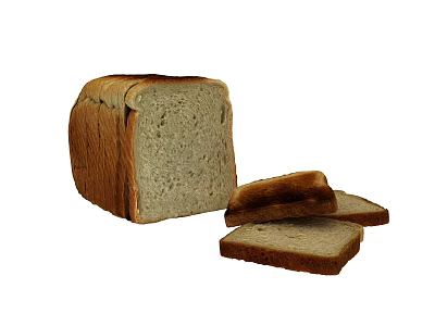Fresh Loaf of Bread with Sliced Pieces on White Background 3d model