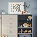 Kids Room Interior With Blue Walls Bed Pillows Nightstand Small Desk Cabinet And Wooden Floor