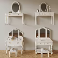 Elegant White Dressing Tables With Mirrors Drawers And Matching Stools 3d model