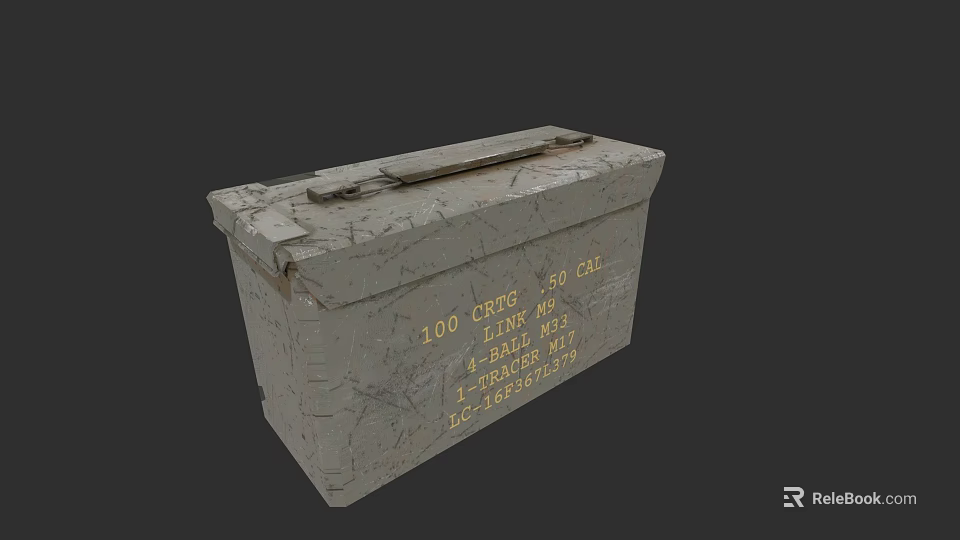 Worn Military Ammunition Box Containing 100 Rounds 50 Cal Brass Case 3d model 