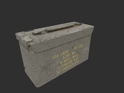 Worn Military Ammunition Box Containing 100 Rounds 50 Cal Brass Case 3d model