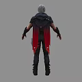 Man With White Hair In Red And Black Tactical Outfit Leather Cape And Combat Boots