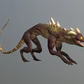 Mythical Lizard Creature In Dynamic Running Pose With Spiked Back Long Tail Yellow Eyes