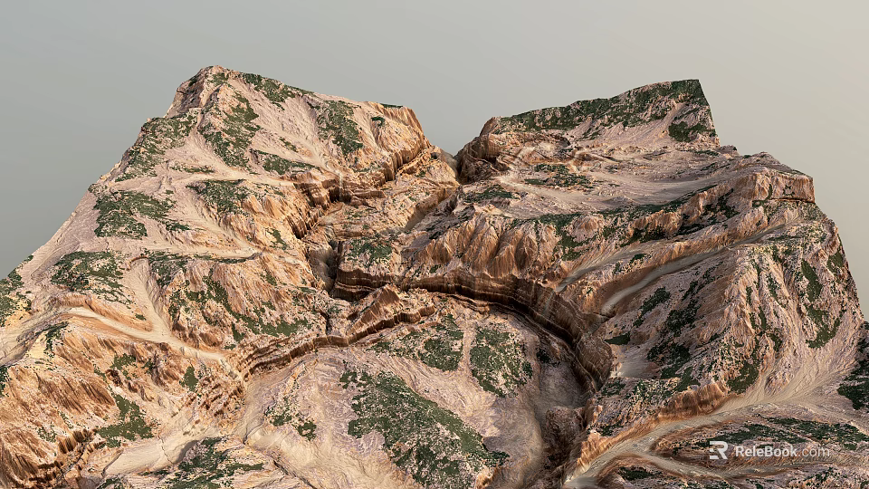 Scenic Mountain Landscape With Rocky Terrain And Green Vegetation Cover 3d model 