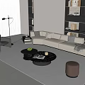 Modern Sofa Coffee Table Combination Single Sofa Stool Green Plant Floor Lamp 3d model