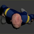 Game Movie Character With Red Head Blue Uniform Yellow Stripes And Silver Boots