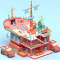 Playful Cartoon Scene With Musical Instruments And Colorful Architectural Elements