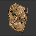 Golden Statue Depicting Woman with Feathered Headdress Bow Arrow and Campfire Base