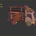 Light Pink Truck Loaded With Pipes Tires And Orange Wood Cartoon Style Concept Design Vehicle