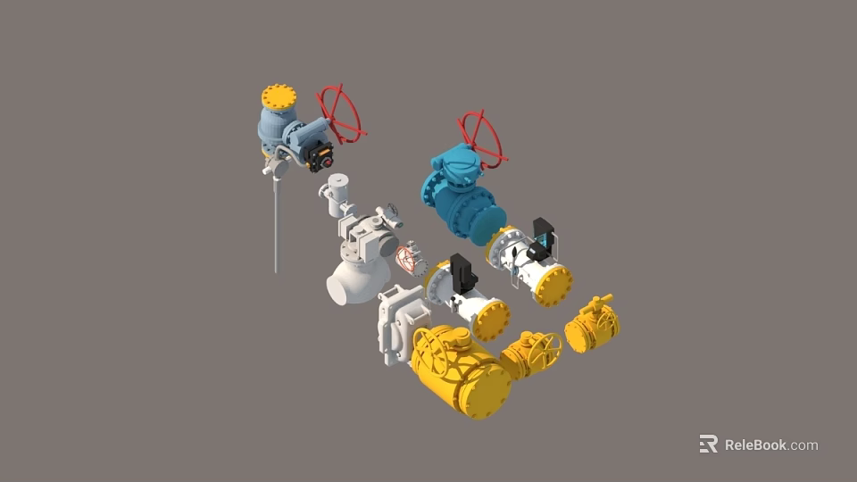Industrial Plant Valves Pipeline Components And Mechanical Parts Layout Design 3d model 