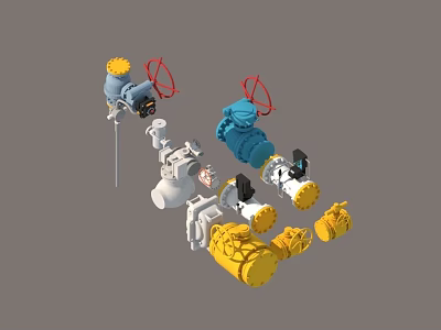 Industrial Plant Valves Pipeline Components And Mechanical Parts Layout Design 3d model