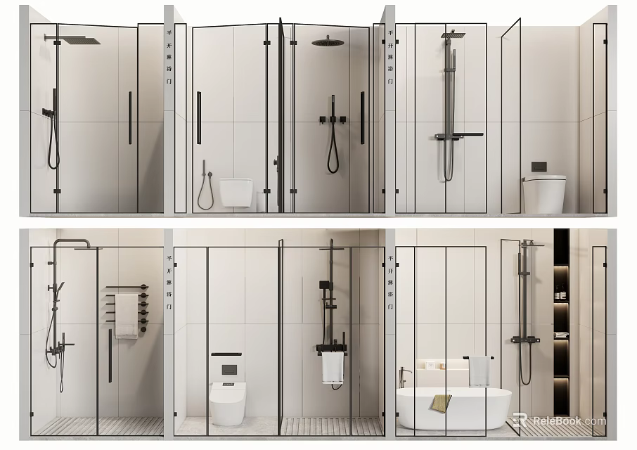 Modern Shower Sauna Interior Design With Glass Enclosures Tiled Walls And Fixtures 3d model 
