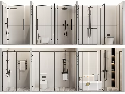 Modern Shower Sauna Interior Design With Glass Enclosures Tiled Walls And Fixtures 3d model