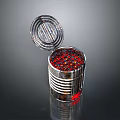 Silver Metal Storage Jar With Open Lid Red Granules And Striped Design