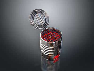 Silver Metal Storage Jar With Open Lid Red Granules And Striped Design 3d model