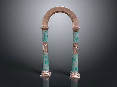 Intricate Arch Sculpture With Green Patterned Columns And Bronze Decorative Accents 3d model