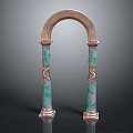 Intricate Arch Sculpture With Green Patterned Columns And Bronze Decorative Accents